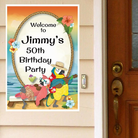 Parrot in Paradise Party Door Greeter, Editable PDF Printable by Birthday Direct