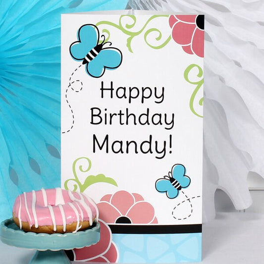 Little Butterfly Birthday Centerpiece, 10 inch Editable PDF Printable by Birthday Direct