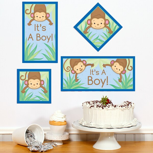 Little Monkey Blue Baby Shower Sign Cutouts Wall Decoration, 8.5x11 Printable PDF by Birthday Direct