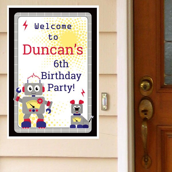 Little Robot Party Door Greeter, Editable PDF Printable by Birthday Direct