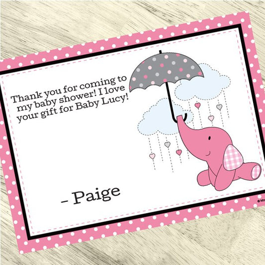 Elephant Baby Pink Baby Shower Thank You, 5x7-in, Editable PDF Printable by Birthday Direct