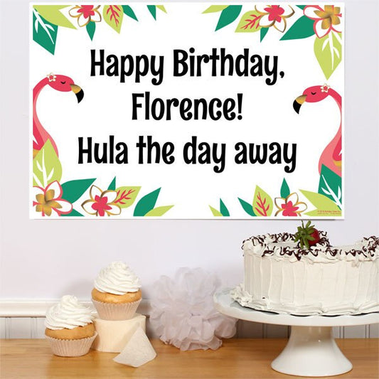 Aloha Flamingo Tropic Party Sign, Editable PDF Printable by Birthday Direct