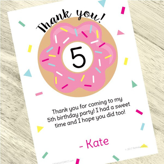 Donut Party Thank You, 5x7-in, Editable PDF Printable by Birthday Direct