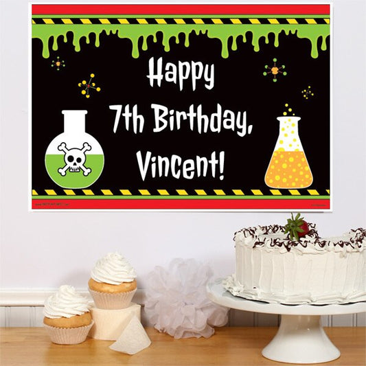 Mad Slime Scientist Party Sign, Editable PDF Printable by Birthday Direct