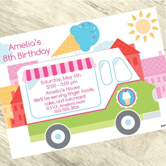 Ice Cream Party Invitation, 5x7-in, Editable PDF Printable by Birthday Direct