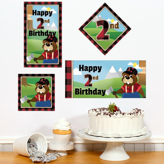 Woodland Lumberjack Beaver 2nd Birthday Sign Cutouts Wall Decoration, 8.5x11 Printable PDF by Birthday Direct