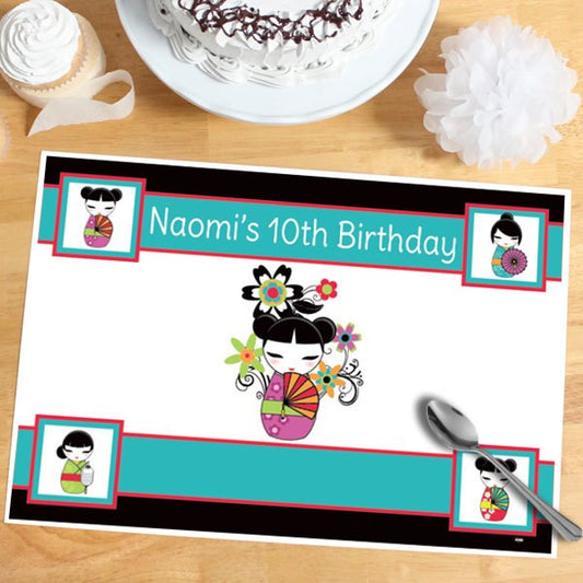 Kokeshi Doll Party Placemat, 8.5x11 Editable PDF Printable by Birthday Direct