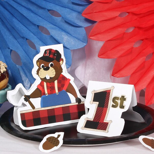 Woodland Lumberjack Beaver 1st Birthday Table Decoration, Printable, Digital Download by Birthday Direct