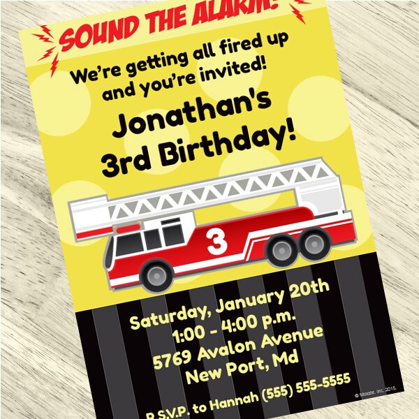 Firefighter Fire Truck Party Invitation, 5x7-in, Editable PDF Printable by Birthday Direct