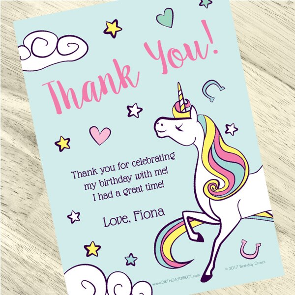 Unicorn Pony Party Thank You, 5x7-in, Editable PDF Printable by Birthday Direct