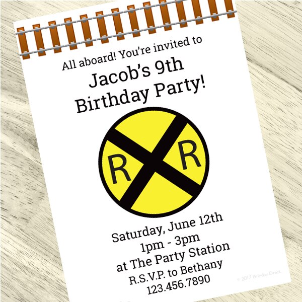Railroad Crossing Party Invitation, 5x7-in, Editable PDF Printable by Birthday Direct