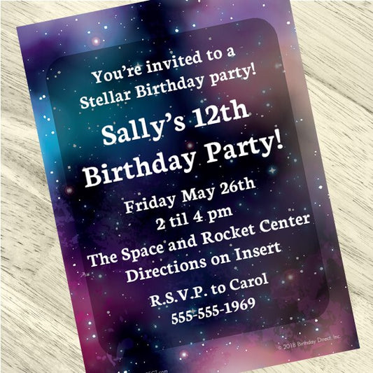 Galaxy Party Invitation, 5x7-in, Editable PDF Printable by Birthday Direct