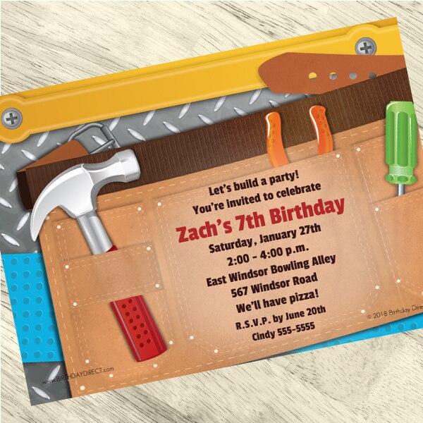 Little Handyman Tools Party Invitation, 5x7-in, Editable Canva Template by Birthday Direct