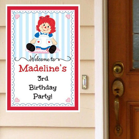 Raggedy Ann Party Door Greeter, Editable PDF Printable by Birthday Direct