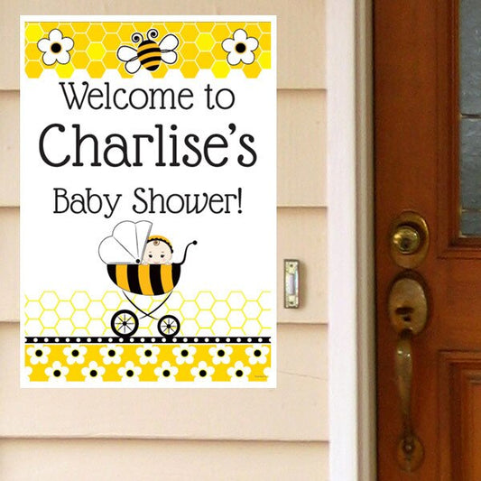 Bumble Bee Baby Shower Door Greeter, Editable PDF Printable by Birthday Direct