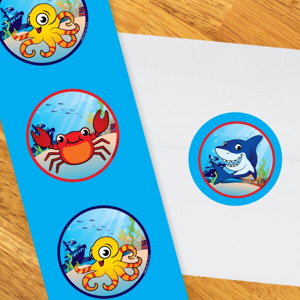 Shark Friends Party 2-in Circle, 8.5x11 Printable PDF by Birthday Direct