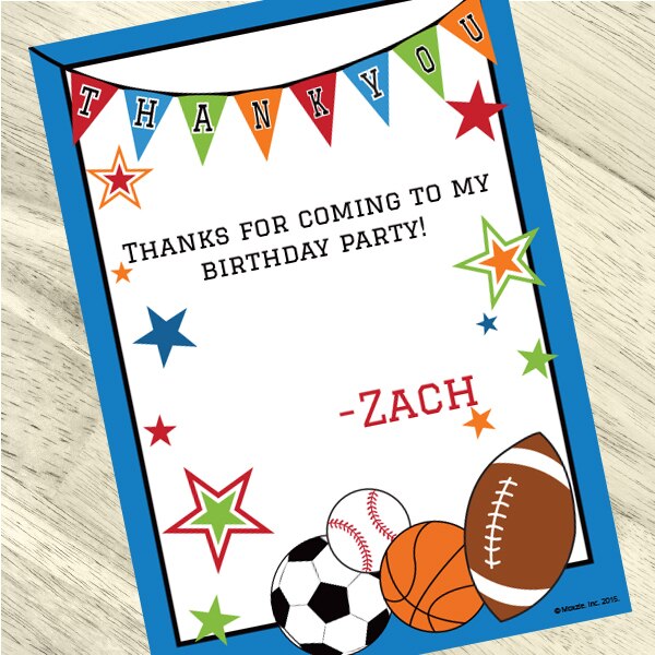 Little Sport Party Thank You, 5x7-in, Editable PDF Printable by Birthday Direct