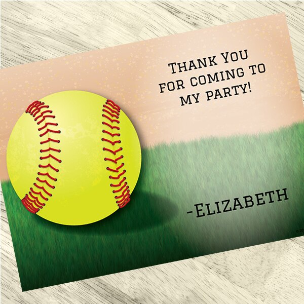 Softball Party Thank You, 5x7-in, Editable PDF Printable by Birthday Direct