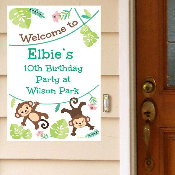 Little Monkey Party Door Greeter, Editable PDF Printable by Birthday Direct