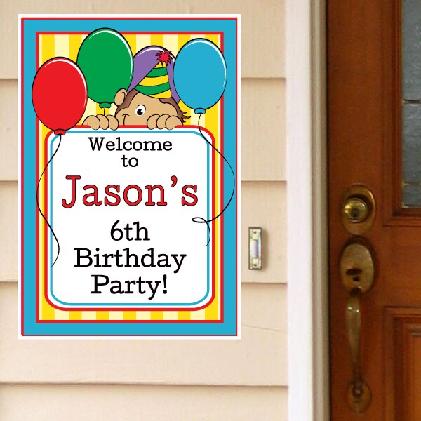 Monkey Cute Party Door Greeter, Editable PDF Printable by Birthday Direct