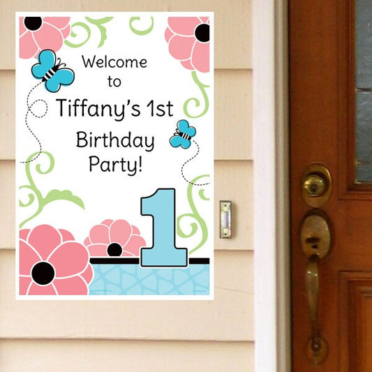 Little Butterfly 1st Birthday Door Greeter, Editable PDF Printable by Birthday Direct