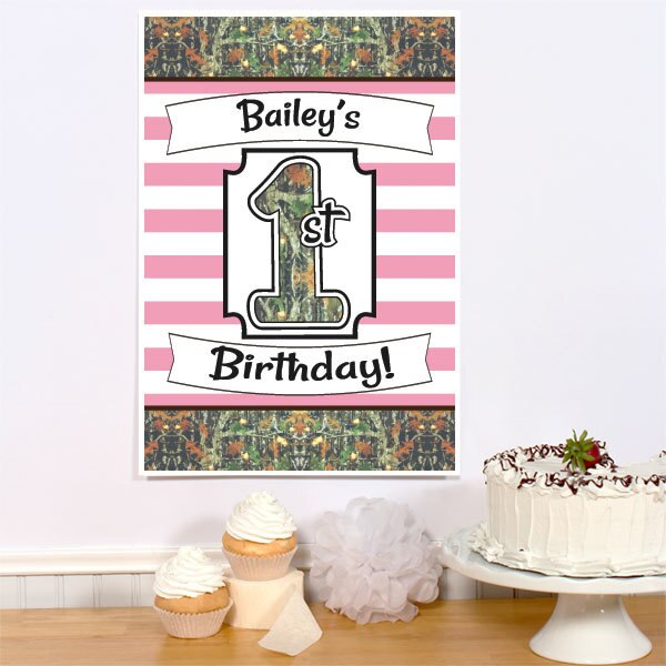 Camouflage Pink 1st Birthday Sign, Editable PDF Printable by Birthday Direct