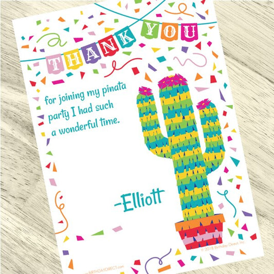 Cactus Pinata Fiesta Party Thank You, 5x7-in, Editable PDF Printable by Birthday Direct