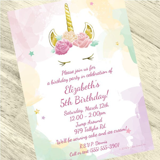 Unicorn Sparkle Party Invitation, 5x7-in, Editable PDF Printable by Birthday Direct