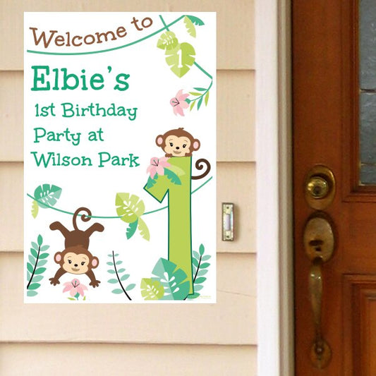 Little Monkey 1st Birthday Door Greeter, Editable PDF Printable by Birthday Direct