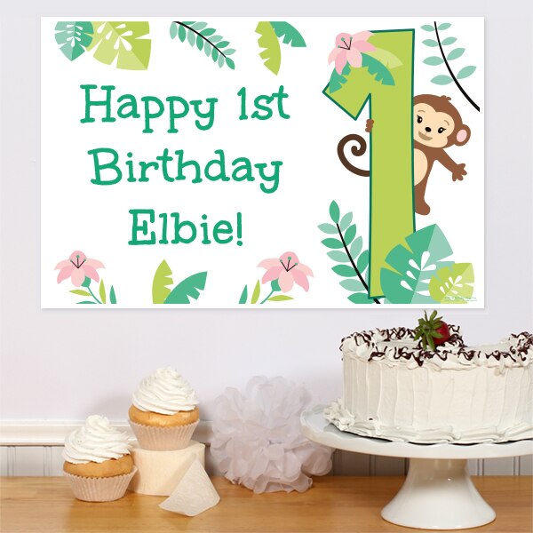 Little Monkey 1st Birthday Sign, Editable PDF Printable by Birthday Direct