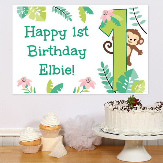 Little Monkey 1st Birthday Sign, Editable PDF Printable by Birthday Direct