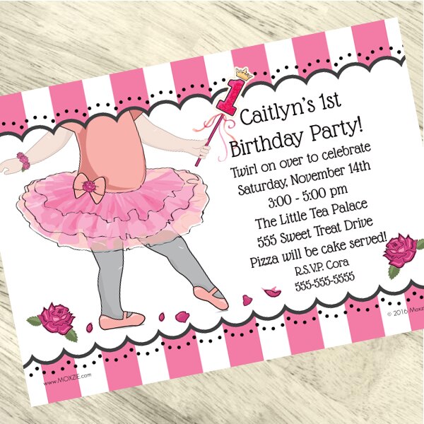 Ballerina 1st Birthday Invitation, 5x7-in, Editable Canva Template by Birthday Direct