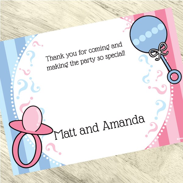 Pink or Blue Gender Reveal Thank You, 5x7-in, Editable Canva Template by Birthday Direct