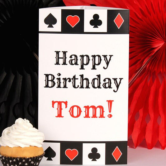 Playing Card Suits Birthday Centerpiece, 10 inch Editable PDF Printable by Birthday Direct