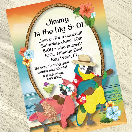 Parrot in Paradise Party Invitation, 5x7-in, Editable PDF Printable by Birthday Direct