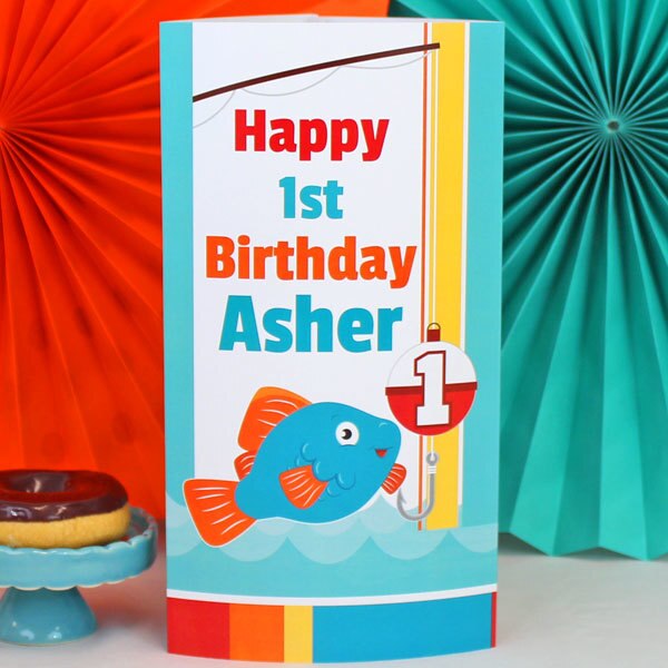 Little Fish 1st Birthday Centerpiece, 10 inch Editable Canva Template by Birthday Direct