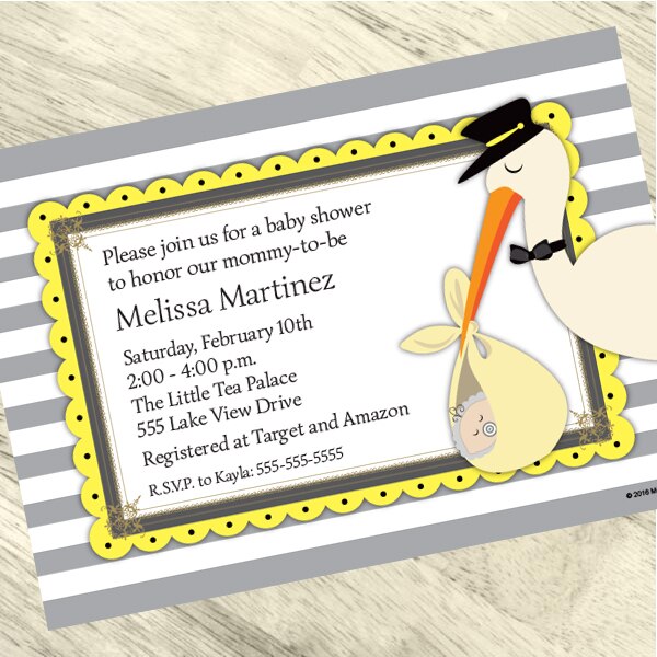 Stork Baby Shower Invitation, 5x7-in, Editable PDF Printable by Birthday Direct