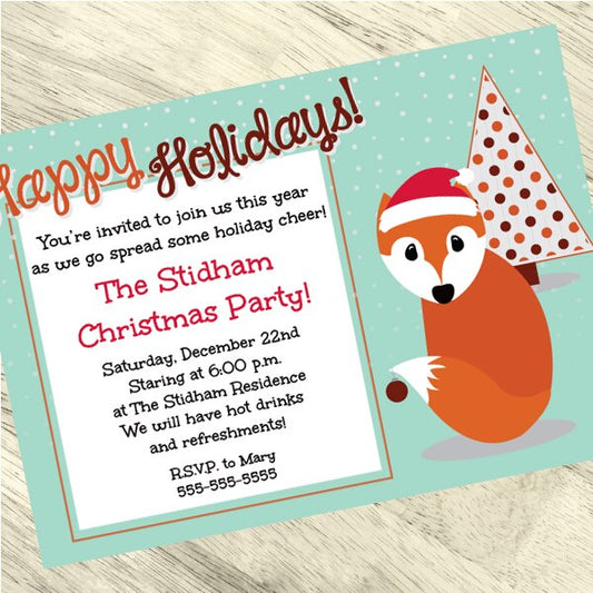 Christmas Fox Party Invitation, 5x7-in, Editable PDF Printable by Birthday Direct