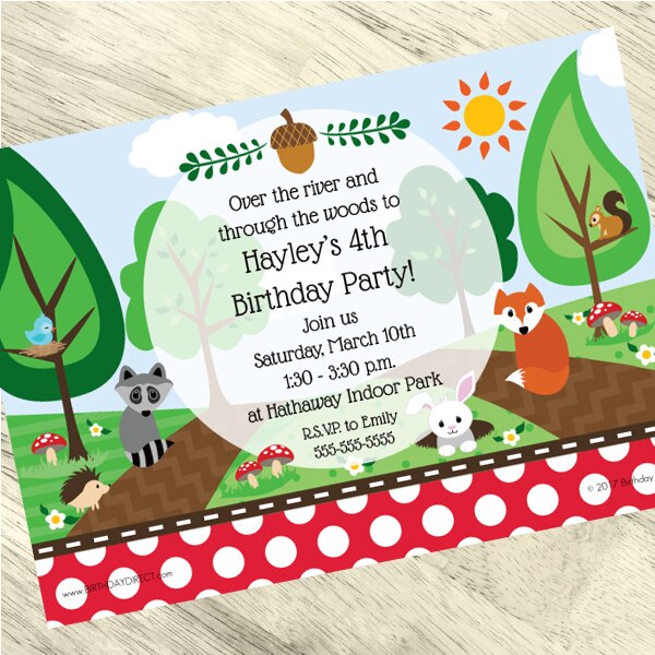 Woodland Animals Party Invitation, 5x7-in, Editable PDF Printable by Birthday Direct