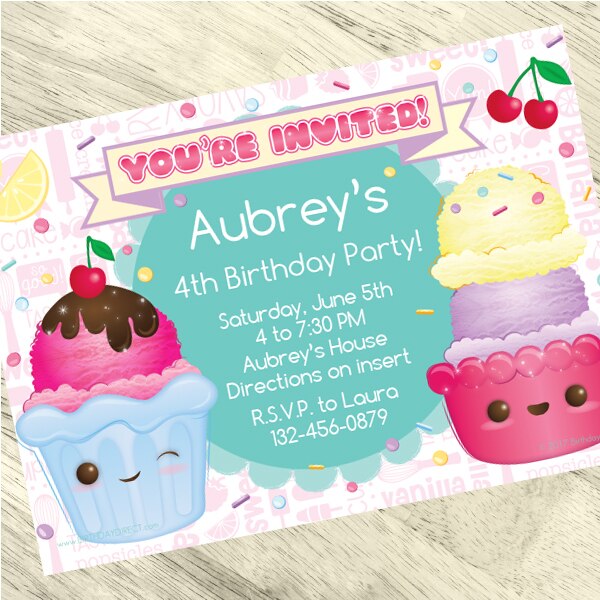 Ice Cream Smiles Party Invitation, 5x7-in, Editable PDF Printable by Birthday Direct