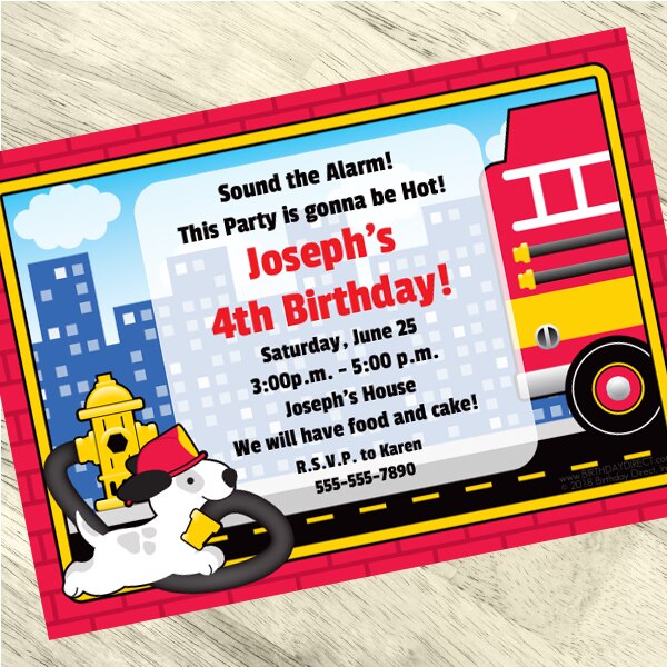 Little Firefighter Dog Party Invitation, 5x7-in, Editable Canva Template by Birthday Direct