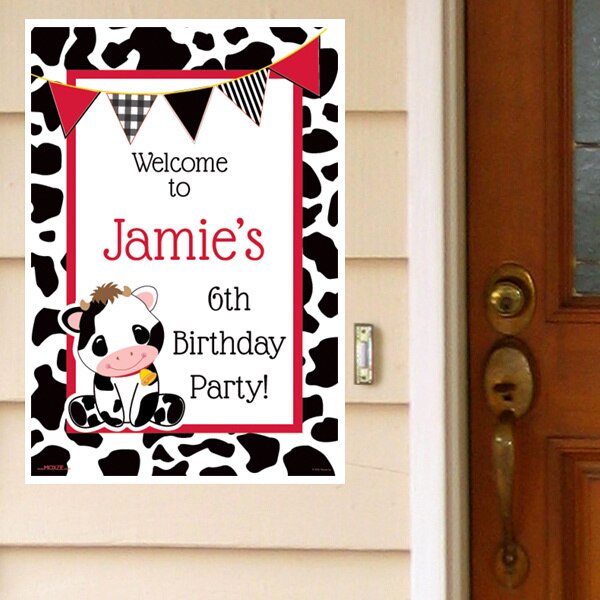Little Cow Party Door Greeter, 8.5x11 Editable PDF Printable by Birthday Direct