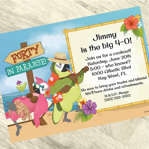 Parrot in Paradise 40th Birthday Invitation, 5x7-in, Editable PDF Printable by Birthday Direct