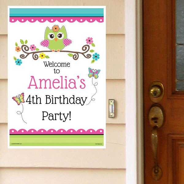 Little Owl Party Door Greeter, Editable PDF Printable by Birthday Direct