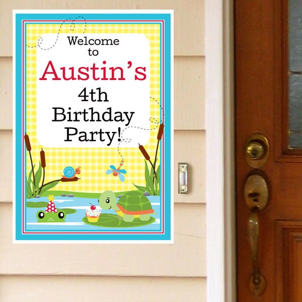 Frog and Turtle Party Door Greeter, Editable PDF Printable by Birthday Direct