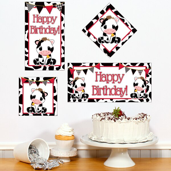 Little Cow Birthday Sign Cutouts Wall Decoration, 8.5x11 Printable PDF by Birthday Direct