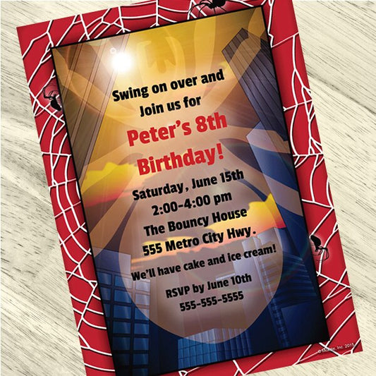 Spider Web City Party Invitation, 5x7-in, Editable PDF Printable by Birthday Direct