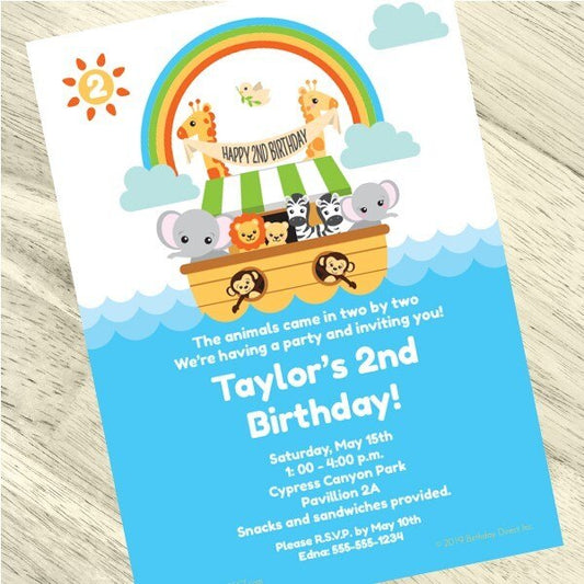 Noah's Ark 2nd Birthday Invitation, 5x7-in, Editable PDF Printable by Birthday Direct