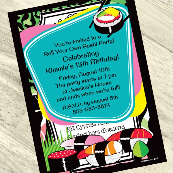 Sushi Party Invitation, 5x7-in, Editable PDF Printable by Birthday Direct