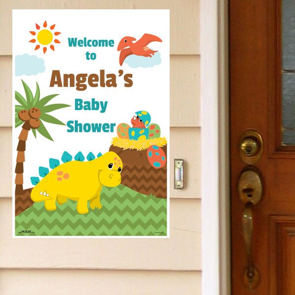 Little Dinosaur Baby Shower Door Greeter, Editable PDF Printable by Birthday Direct